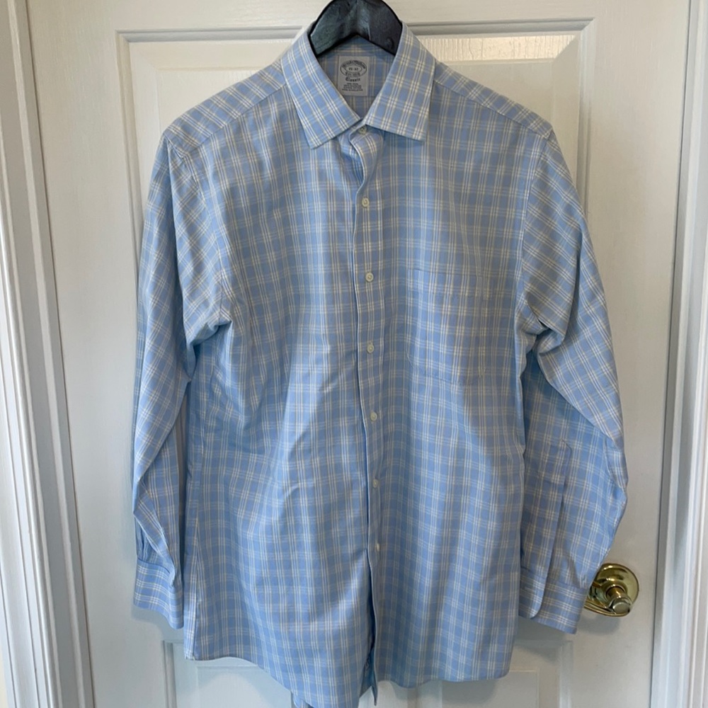 Brooks Brothers men’s dress shirt; blue plaid 15